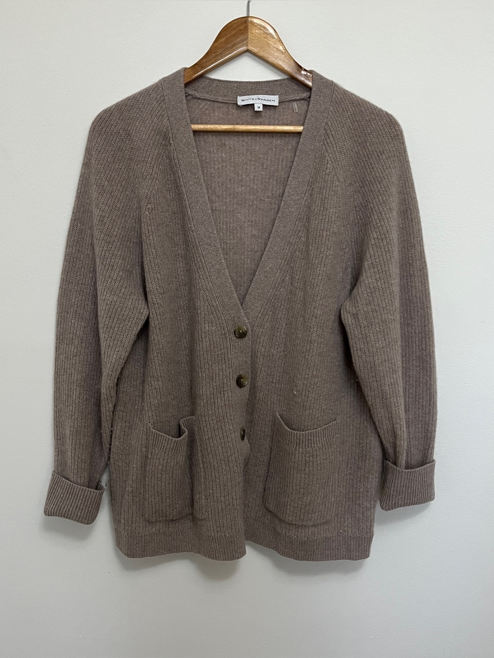 White & Warren Tan Cardigan 100% Cashmere Size M
